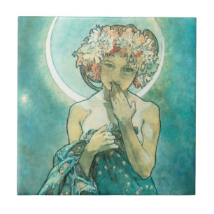 Carreau Alphonse Mucha Lune Clair De Lune Art Nouveau