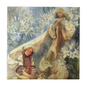 Carreau Alphonse Mucha Madonna de la tuile de lis