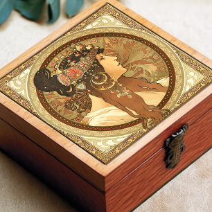 Carreau Alphonse Mucha Portrait femme Art Nouveau Vintage