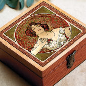 Carreau Alphonse Mucha "Ruby" Art Nouveau Vintage Rouge