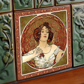 Carreau Alphonse Mucha "Ruby" Art Nouveau Vintage Rouge