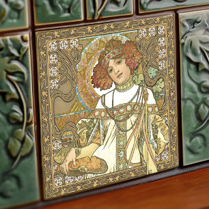 Carreau Alphonse Mucha Saisons Automne Art Nouveau Vintage