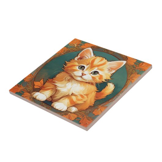 Carreau Alphonse Mucha Style Chat orange (Côté)