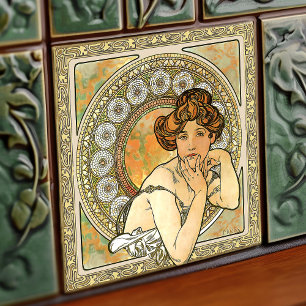 Carreau Alphonse Mucha Topaz Gold Art Nouveau Vintage