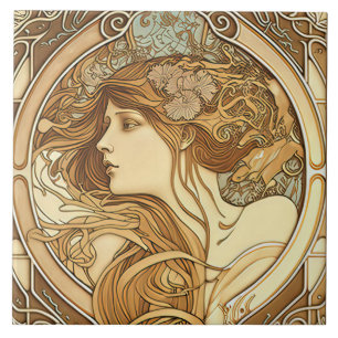 Carreau Alphonse Mucha Zodiac Décor Mur Art Nouveau Ceram