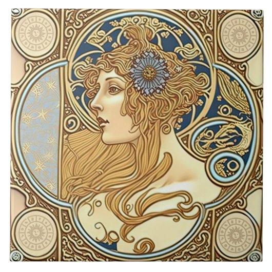 Carreau Alphonse Mucha Zodiac Décor Mur Art Nouveau Ceram (Devant)