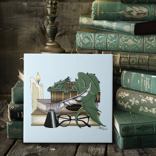 Carreau Amant de livres dragon endormi fantaisiste vert co