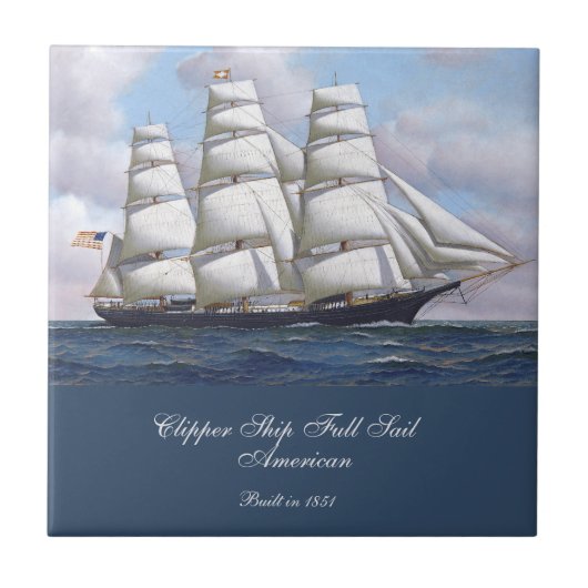 Carreau American Clipper Ship Pleine Voile Sous Nuages (Devant)