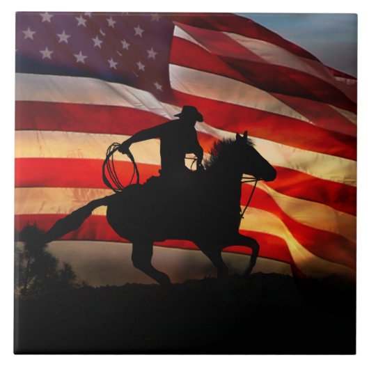 Carreau American Cowboy Pays Western Horse (Devant)