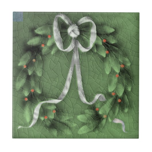 Carreau American Encault Green Wreath Faux Relief Repro (Devant)