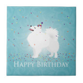 Carreau American Eskimo Chien Joyeux Design d'anniversaire (Devant)