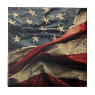 Carreau American Flag Waving Fabric Design Carrelage en cé