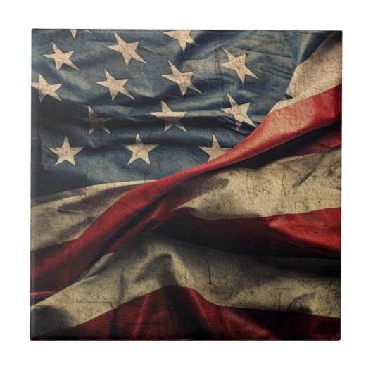 Carreau American Flag Waving Fabric Design Carrelage en cé (Devant)