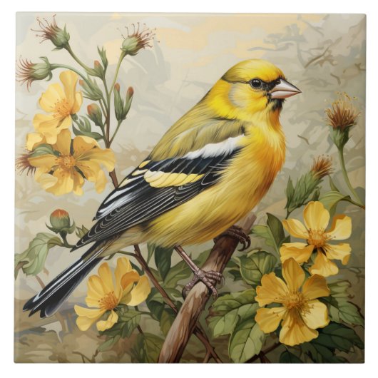 Carreau American Goldfinch Portrait, jaune et noir (Devant)