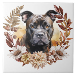 Carreau American Staffordshire Terrier Dog Automne Wreath