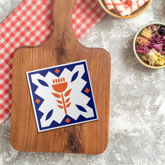 Carreau Americana Orange Tulip Bleu Bordure Carrelage en c