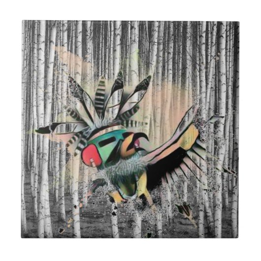 Carreau Amérindienne Kachina Dancer Birch Tree Forest (Devant)