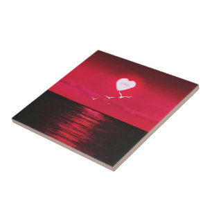 Carreau Amour au coucher du soleil - Romantique - Rouge no