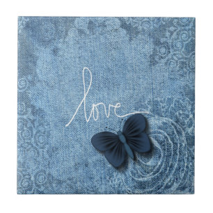 Carreau Amour bleu de papillon de denim de nature