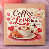 Carreau Amour de café dans une tasse Saint-Valentin Brun d
