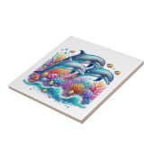 Carreau Amoureux de dauphins de plage mignons (Côté)