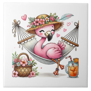 Carreau Amoureux de la plage de flamants roses mignons