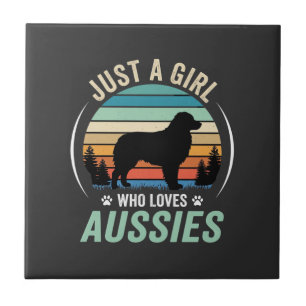 Carreau Amoureux du chien berger australien Rétro Coucher