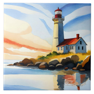 Carreau Amoureux du phare de la plage amusant