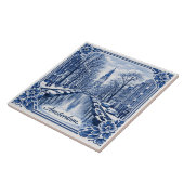 Carreau Amsterdam canal winter Delft Blue style tile (Côté)