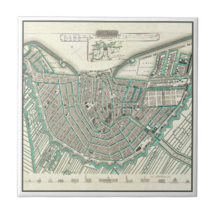 Carreau Amsterdam, Pays-Bas • Carte antique de plan de