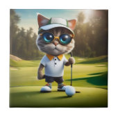 Carreau Amusant Animé Cat Golf Player, (Devant)