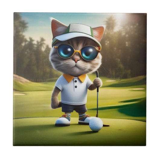 Carreau Amusant Animé Cat Golf Player, (Devant)