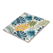 Carreau Ananas doré bleu palmier feuille feuillage blanc (Côté)