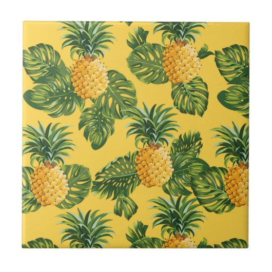 Carreau Ananas et Feuilles tropicaux en or (Devant)