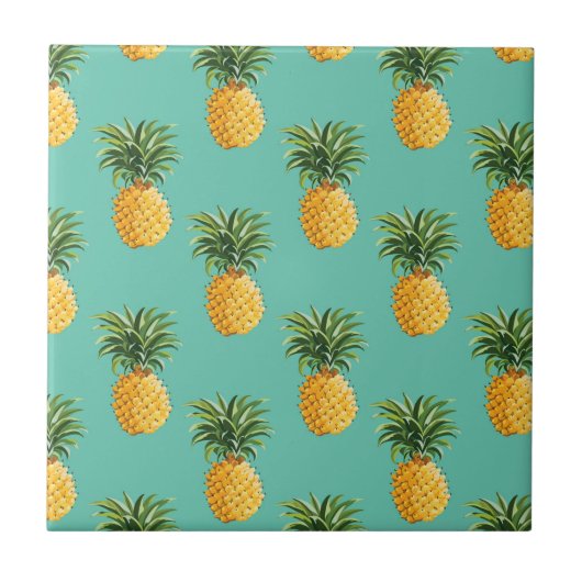 Carreau Ananas tropicaux sur Teal (Devant)