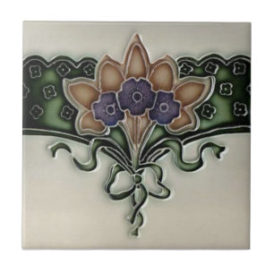Carreau Ancien Bouquet de violet victorien Bordure de Tile