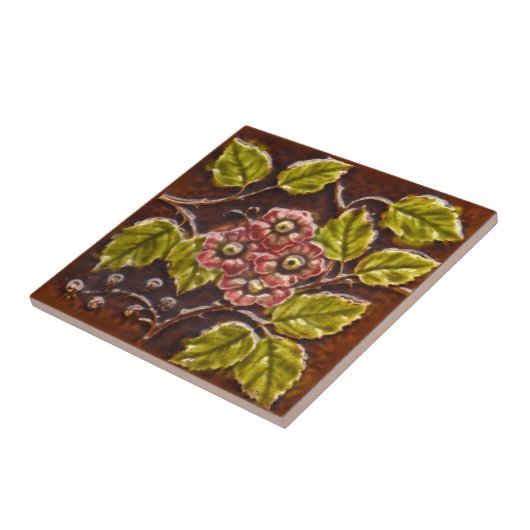 Carreau Ancien Majolica Floral Tile Repro de l'époque vict (Côté)