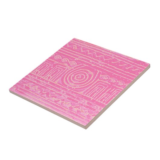 Carreau Ancien Motif mésopotamien sumérien rose (Côté)