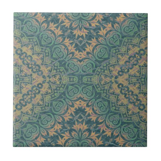 Carreau Ancient Distressed Damask Teal And Beige (Devant)