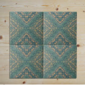 Carreau Ancient Distressed Damask Teal And Beige