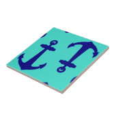 Carreau Ancre Bleue Marine Sur Décor Côtier Turquoise (Côté)