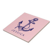 Carreau Ancre Marine Bleue Bateau Nautique 2 Et Pink Strip (Côté)