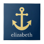 Carreau Ancre nautique avec Motif de Navy Jaune Chevron (Devant)