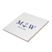 Carreau ancre nautique mariage marine bleu blanc monogramm (Côté)