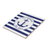 Carreau Ancre nautique Marine Blue Stripes Nom de famille (Côté)