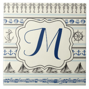 Carreau Ancre Voile Corde Nautique Monogramme Display Tile