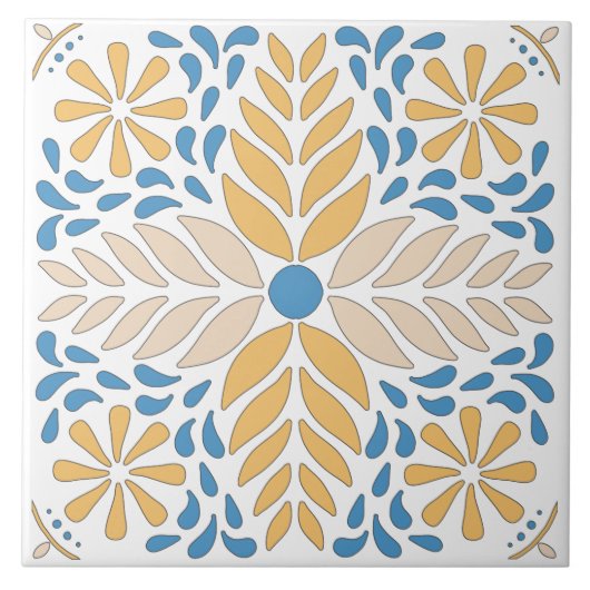 Carreau Andalouse Bleu Orange Rose Floral Méditerranée (Devant)