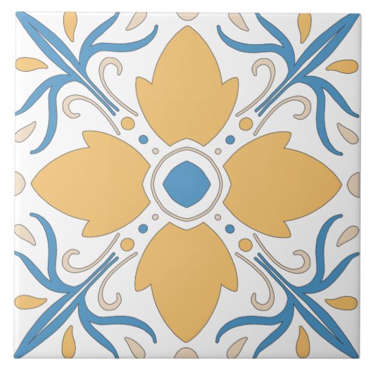 Carreau andalousie Florale bleu orange méditerranéen (Devant)