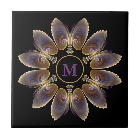 Carreau Ange Abstraite ailes Mandala Monogramme fractal (Devant)