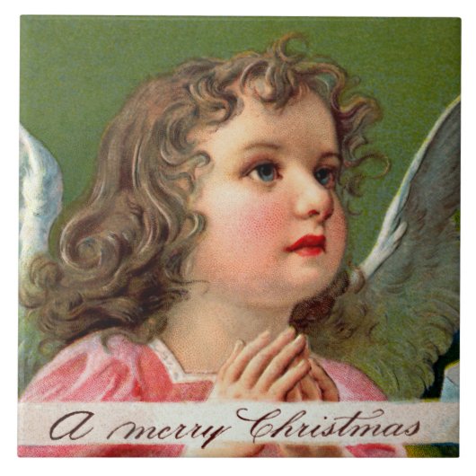 Carreau Ange de prière avec bannière de Noël (Devant)